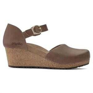 NEW BIRKENSTOCK women's mary ring buckle leather sandals in cognac